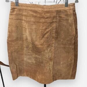 Vintage 90s Gitano Suede Leather Skirt Tan Brown Size 11/12 High Waist Mini